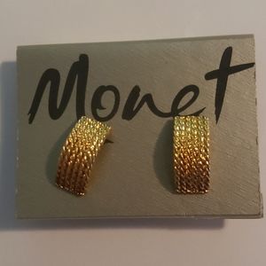 Vintage Monet Braided Huggie Hoop Studded Earrings